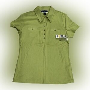Karen Scott Green Short Sleeve Button Front Collared Polo Shirt Women’s Medium